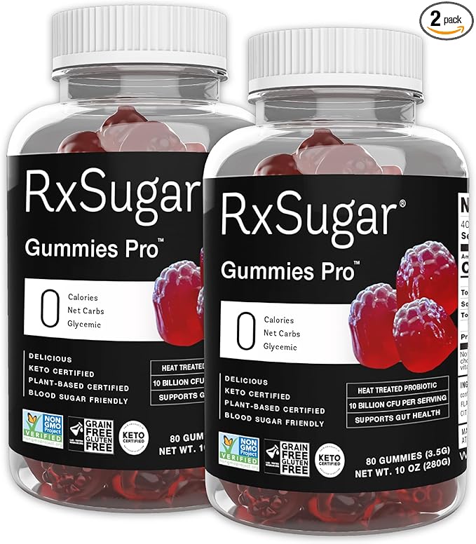 RxSugar Gummies Pro | 2 Bottles | 160 Gummies | 0 Sugar, 10 Billion CFU Probiotics | Dye-Free | Non-GMO | Gluten-Free