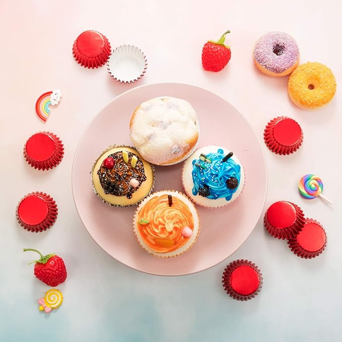 Sumind 400 Pieces Mini Foil Cupcake Liners Baking Cups, Metallic Cupcake Liner for Holiday Baking Muffin and Cupcakes(Red)