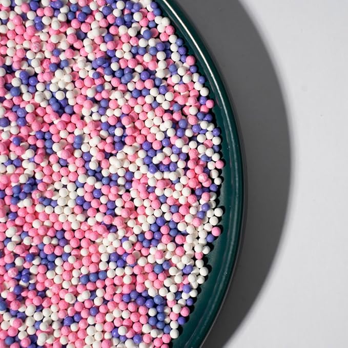 Nonpareils Sprinkles 130g/4.6oz, White Pink Purple Edible Pearl Sprinkles for Cake Decorations, Baking, Ice Cream, Cookies, Cupcake Topper Sugar Pearls for Cake Decorating(2mm Pink Purple)