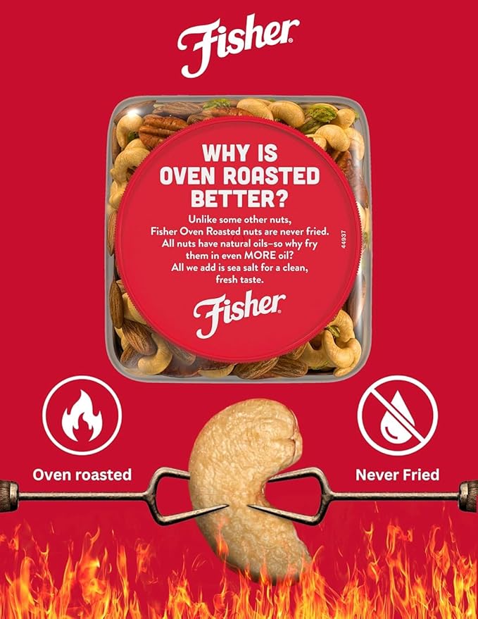 Fisher Oven Roasted Never Fried Deluxe Mixed Nuts, 24 Ounces (Pack of 2), Almonds, Cashews, Pecans, Pistachios, Snacks for Adults, Made With Sea Salt, No Added Oil, Artificial Ingredients or Preservatives, Trail Mix, Gluten Free