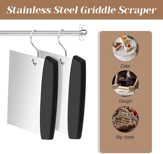 Stainless Steel Metal Griddle Scraper Heavy Duty Flat Top Grill Scraper Outdoor BBQ Turners Tools Dough Cutter for Pizza and Bread, Versatile Kitchen Utensil