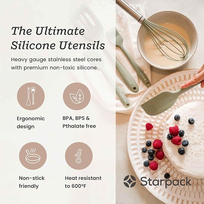 Starpack 'Flip & Whip' Premium Silicone Baking Utensils Set (5 Pcs) - Cooking Utensils with Heat Resistant to 600°F - Baking Utensils - Large & Small Spatulas, Whisk & Basting - Brush Baking Tool Set
