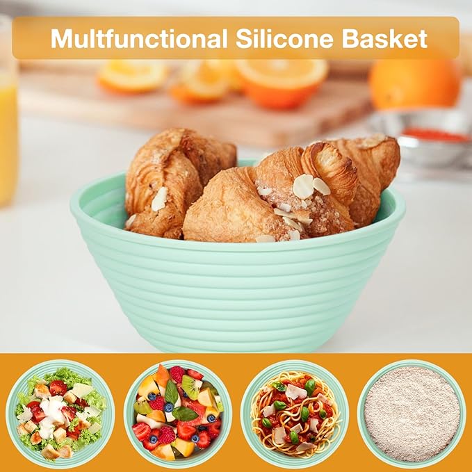 Silicone Banneton, Sourdough Bread Baskets (Set of 6, 5 Inch), Round Proofing Bread Bowls with Starter Kit, Bread Making Baking Supplies