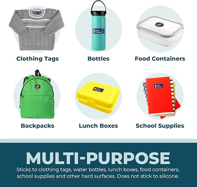 Personalized Daycare Name Labels for Kids (130 Labels) - Custom Waterproof Name Stickers for Clothing Tags, Water Bottles, Lunch Boxes and School Supplies (Sharks)