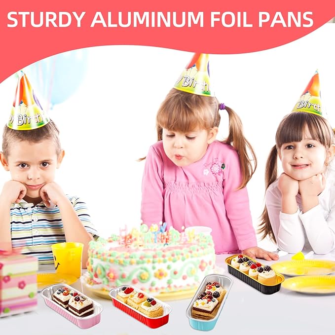 Mini Loaf Pans with Lids and Spoons Sealing Sticker,120 Pcs 6.8oz Cake Pans for Baking Disposable Aluminum Foil Christmas Cake Pan (mixed)