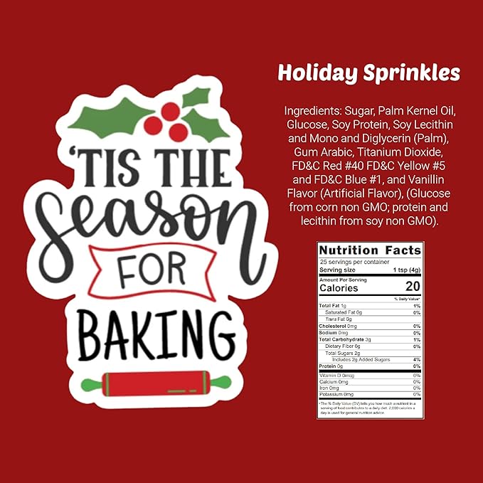 Christmas Sprinkles | 1.5 lb Holiday Jimmies | Red, White & Green Holiday Sprinkles for Baking, Cake Decorating | Dairy & Nut Free | Non-GMO | Stern’s Bakery