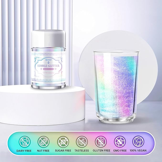 Iridescent Edible Glitter – 5g Rainbow Luster Dust Drink Glitter, Food Grade Shimmer Powder for Cocktails, Cakes, Beverages, Chocolate & Candy