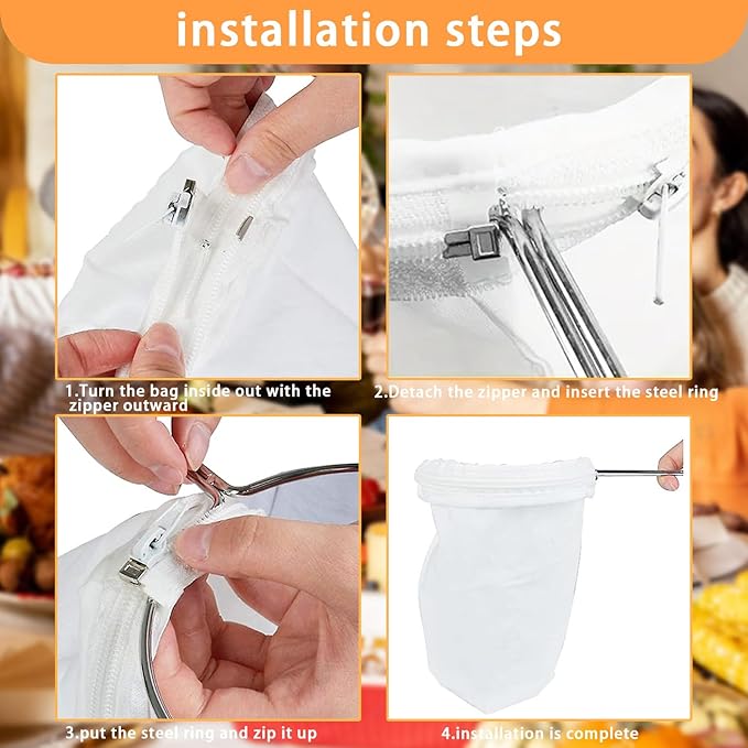 Ultra Fine Mesh Strainer with Stainless Steel Handle, Reusable Food Grade Juice Strainer, Cheesecloth Strainer with Zipper for Nut Milk, Coffee, Butter, Juices and Cheese (Medium)