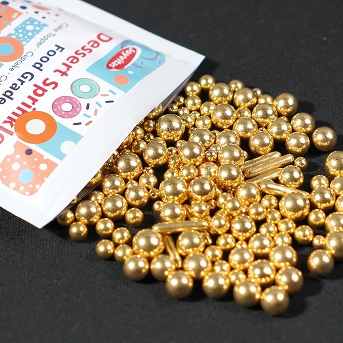 Gold Pearl Rods Sprinkles for Christmas Decorating, Edible Sugar Pearls Rods Candy, 150g/5.29oz, Mix Size Cake Topper Donuts Cupcake Cookie Dessert Decorations, Holiday, Wedding Party, Easter Supplies
