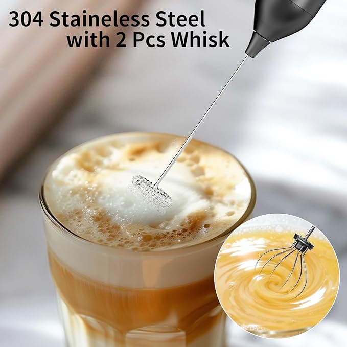 Kitchen Milk Frother Handheld with Stand, 3 Speeds Adjustable Mixer Electric Handheld Frother Wand, Hand Mixer Matcha Whisk Coffee Stirrers for Matcha, Hot Chocolate, Egg, Lattes - Black