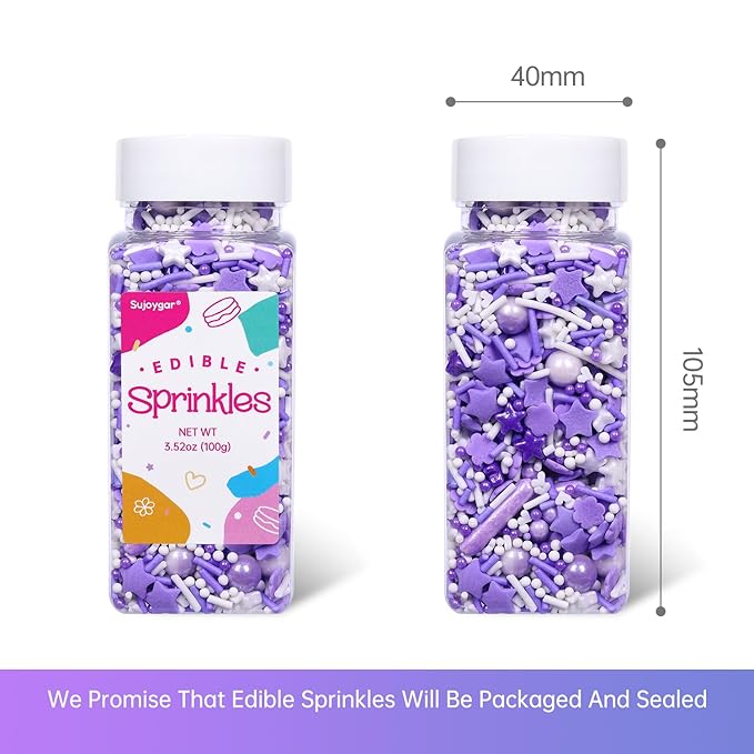 Purple Sprinkles for Cake Decorating, 3.52oz Edible Star Sprinkles, Cupcake Sprinkles, Baking Sprinkles, Ice Cream Sprinkles, Cookie Sprinkles
