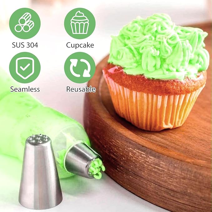 Prasacco 3 PCS Grass Piping Nozzle, Stainless Steel Grass Nozzles for Cake Decorating Icing Nozzles Set Cream Tips Cake Decorating Piping Nozzle for Cakes, Cupcakes Fondant