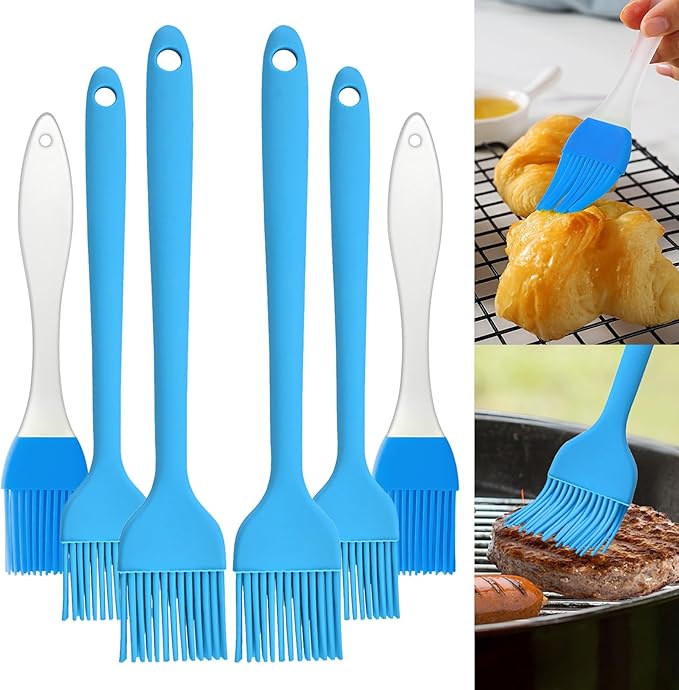 6 pieces basting brush for grilling,pastry brush,bbq basting brush,basting brush,rubber brush for cooking,basting brush for cooking,silicone bbq brush,barbecue sauce brush (blue)