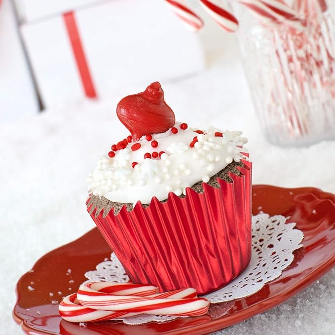 Sumind 400 Pieces Mini Foil Cupcake Liners Baking Cups, Metallic Cupcake Liner for Holiday Baking Muffin and Cupcakes(Red)