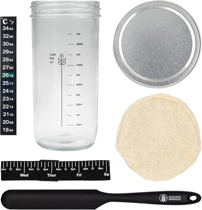 Cultures For Health Sourdough Starter Jar Kit | Easy DIY Breadmaking Kit for Sourdough Bread | Essential Baking Supplies for Homemade Bread | Glass Jar With Spatula Baking Set | Fermentation Set