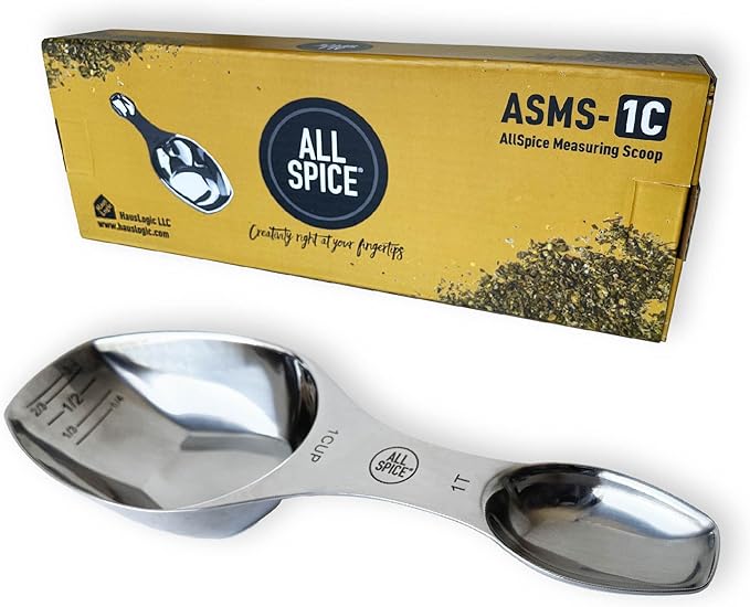 AllSpice Stainless Steel Double Sided Measuring Scoop/Measuring Spoon- 1 Cup and 1 Tablespoon