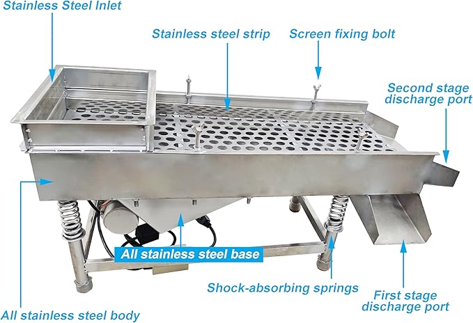 TECHTONGDA Straight Vibrating Sieve Screen Shaker Electric Linear Sifter Machine Stainless Steel One Layer One Motor 20mm Screen Size 11.8×29.5inch 110V