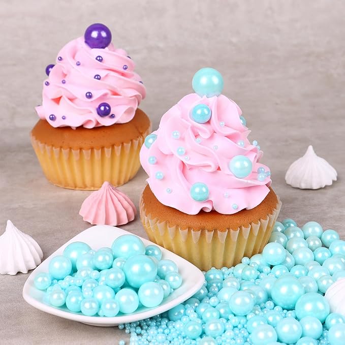 Blue Sprinkles for Cake Decorating 3.5 Ounces, Edible Sugar Pearls Mixing Sizes for Cupcake Topper, Cookies, Ice Cream Toppings Cake Decorations for Party Celebrations