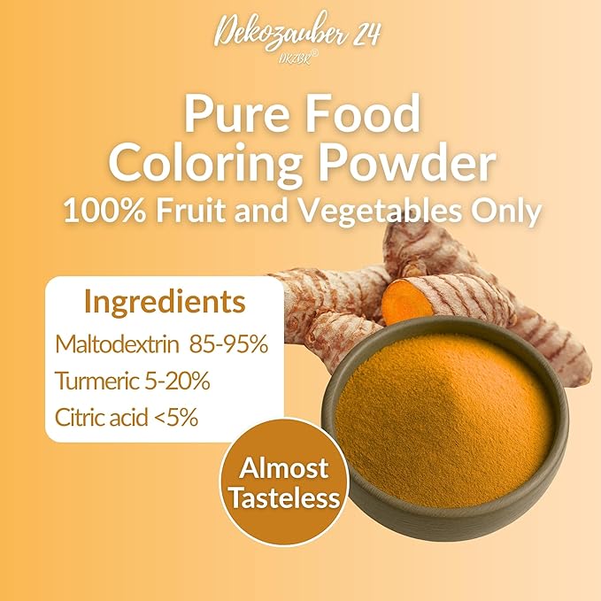 Dekozauber24 Natural turmeric food coloring, 0.35oz edible powder, dye free, vegan, plant based and gluten free color for baking