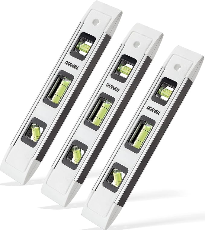 DOWELL Magnetic Torpedo Level Mini Bubble Level Box Spirit Level Alloy Frame 180/90/45 Degree 9-Inch (3, White)