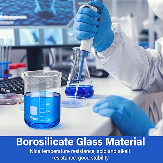 8 Pcs 800 ml Glass Lab Beaker 3.3 Borosilicate Glass Measuring Cup with Spout Low Form Glassware for Laboratories Classrooms or Home Use