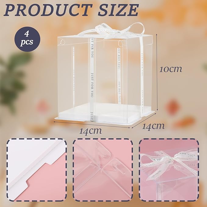 cake box-14 * 14 * 10inch/4pcs, Clear Display Gift Boxes with RibbonStackable Food Storage Containers for Pastry (Clear, 14 * 14 * 10inch/4pcs)