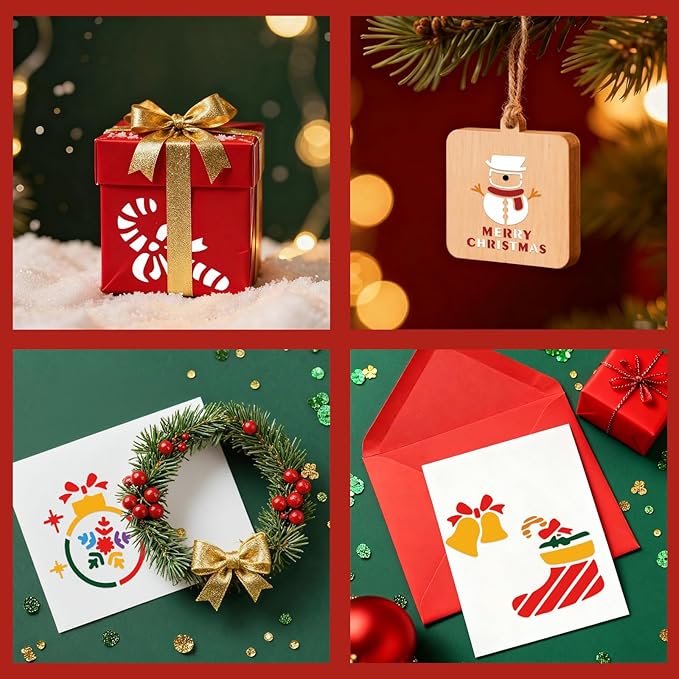 24 Pcs Small Christmas Stencils for Crafts Reusable 3x2 inch Christmas Stencils for Painting on Wood Fabric Paper Windows Cards Xmas Crafts Ornaments Wall Door Decoration (Christmas 0224)