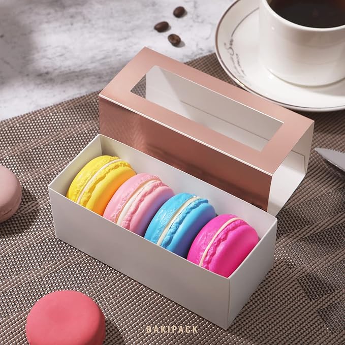 30 Macaron Boxes for 4 or 5 Rose Gold Macarons Gift Boxes, Candy Box, Macarons Box with Clear Window (Interior Measurement 4.8" x 1.9" x 1.9" without Macaron inside)