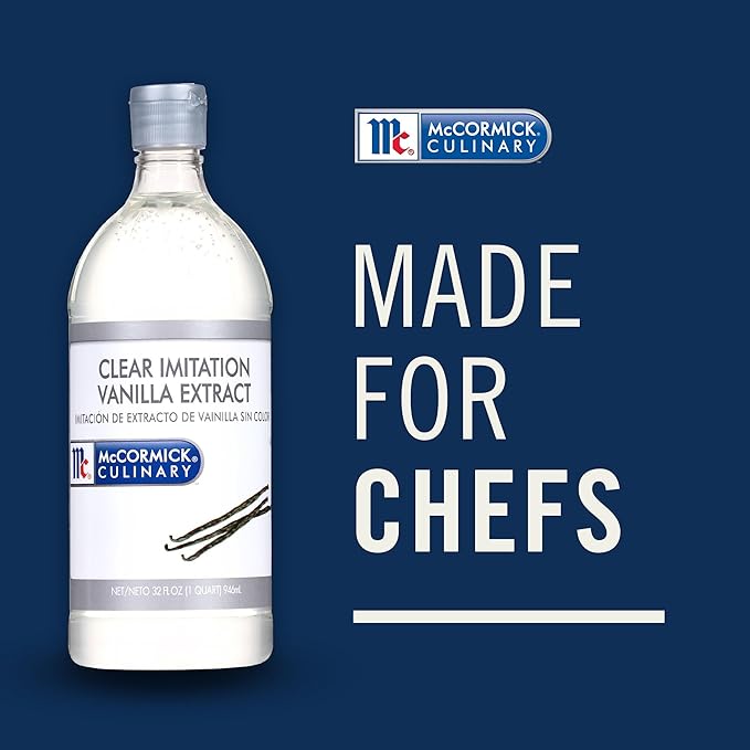 McCormick Culinary Clear Imitation Vanilla Extract, 32 fl oz - One 32 Fluid Ounce Bottle of Clear Vanilla Flavoring for Baking, Perfect in Baked Goods, Frostings, Custards and Desserts