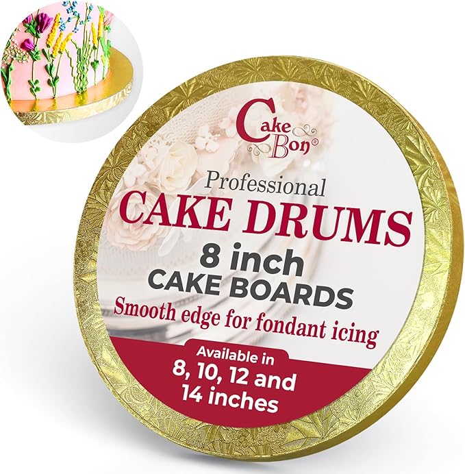 Cakebon Cake Boards - Sturdy 1/2 Inch Thick Drums - 8 Inch Professional Smooth Straight Edges Gold 6-Pack