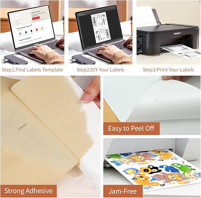 Half Sheet Labels, 2 per Sheet, 250 Sheets, 500 Labels, 8.5" x 5.5" Shipping Labels Paper, Address Sticker Laser & Inkjet Printer Label Stickers, 5 1/2" x 8 1/2" Half Sheet Labels