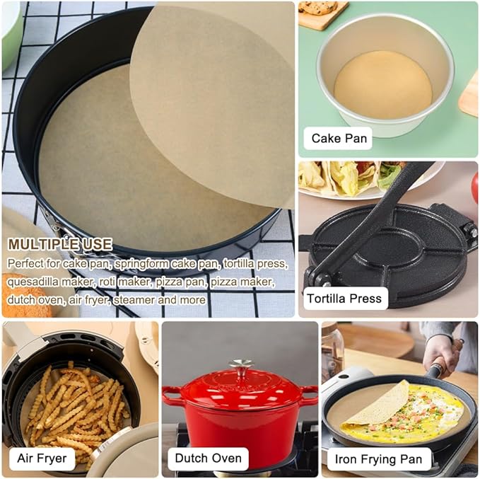 BYKITCHEN Parchment Paper Rounds, Set of 200, Non Stick 9 Inch Round Parchment Paper Sheet for Baking, Pre-cut Cake Pan Liners for Round Cake Pan, Springform Pan, Air Fryer and More