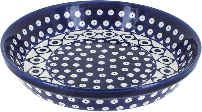 Blue Rose Polish Pottery - Blue Xandra Pie Plate - 9.75" Diameter - Ceramic Baking Dish, For Pies, Quiches & Desserts