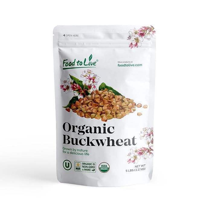 Food to Live Organic Whole Grain Buckwheat Flour, 5 Pounds – Non-GMO, Kosher, Unbleached, Unbromated, Unenriched, Stone Ground, Powder, Meal, Sirtfood, Bulk