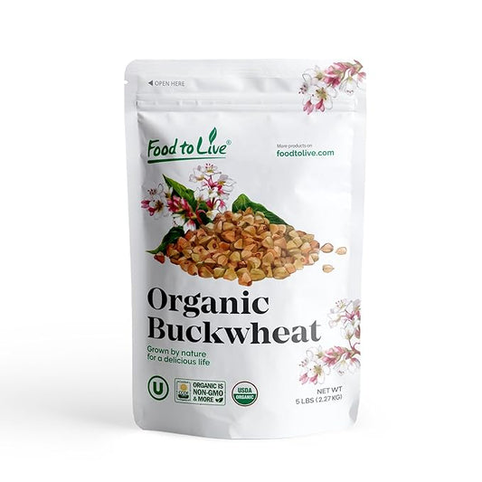 Food to Live Organic Whole Grain Buckwheat Flour, 5 Pounds – Non-GMO, Kosher, Unbleached, Unbromated, Unenriched, Stone Ground, Powder, Meal, Sirtfood, Bulk