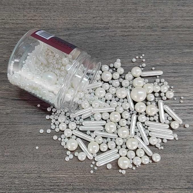 Edible White Pearl Sugar Sprinkles Candy Mix Size Baking Edible Cake Decorations Cupcake Toppers Cookie Decorating Wedding Party Valentine Halloween Christmas Supplies 85g/3oz