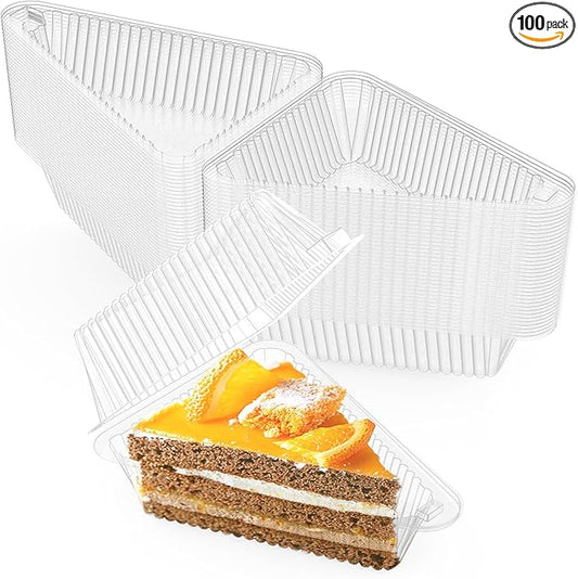 Goiio 100 Pieces Cake Slice Plastic Containers, 4.33 Inches Hinged Lid Cheese cake Container, for Home, Bakery and Cafe