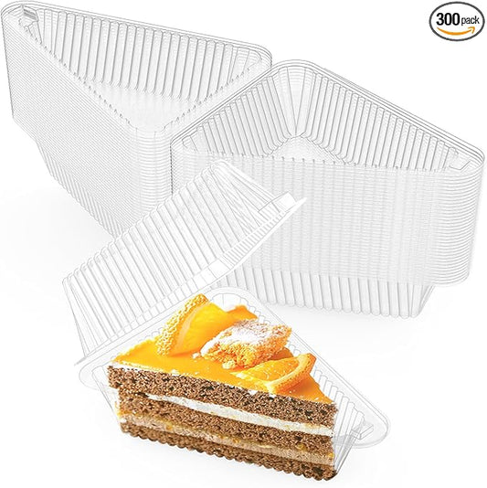 Goiio 300 Pieces Cake Slice Plastic Containers, 4.33 Inches Hinged Lid Cheese Cake Container, for Home, Bakery and Cafe