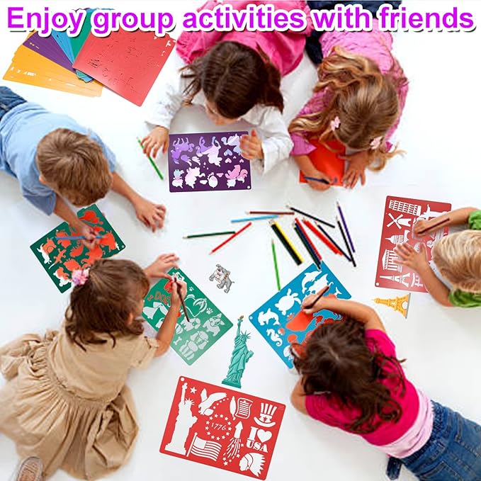 Stencils for Kids,35 PCS Drawing Stencils Templates Kids Reusable Plastic Stencils with Variety of Themes/Shapes,Girls Boys Christmas Birthday Gift