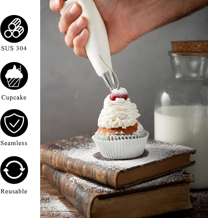 50Pcs Cake Tips for Decorating, 48 Different Patterns Stainless Steel Cake Decorating Tips and 2 Reusable Plastic Coupler for Cake & Cupcake Cookies Decorating, Cake Piping Tips Set
