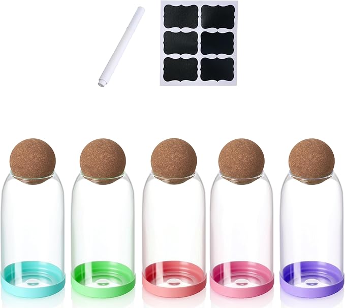 5 pcs 27oz/800ML Glass Storage Container with Ball Cork Glass Jars with Cork Lids Glass Food Storage Containers with Ball Stopper Coffee Canister for Beans,Oats,Spices,Candies,Nuts,Biscuits