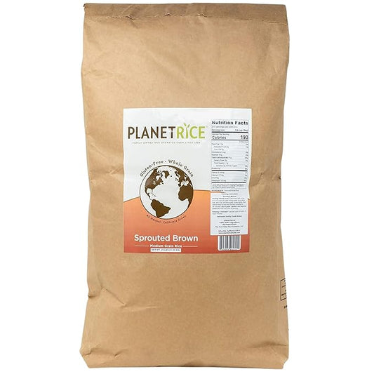 Planet Rice Bulk Sprouted Brown Bulk - Great for Bulk Cooking - Gaba Gluten-Free, Vegan, Paleo, with 64% more Fiber - Soft and Chewy Texture - 25 lbs