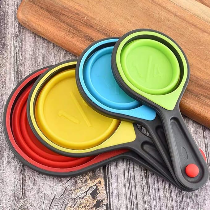 Collapsible Measuring Cups and Spoons - Portable Food Grade Silicone for Liquid & Dry Measuring, 8 Piece Set Kitchen Measuring Tool