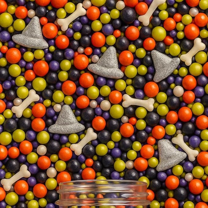 Confect Halloween Edible Sprinkles Bottle | Spooky Cake Decorations for Halloween Cupcakes, Cookies, Treats | Festive Sprinkle Mix for Baking – Witch, Ghost, Pumpkin Shapes – 4.2 Oz (HLWNBOX-BT-10)