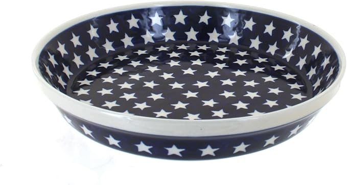 Blue Rose Polish Pottery - Blue Stars Pie Plate - 9.75" Diameter - Ceramic Baking Dish, For Pies, Quiches & Desserts