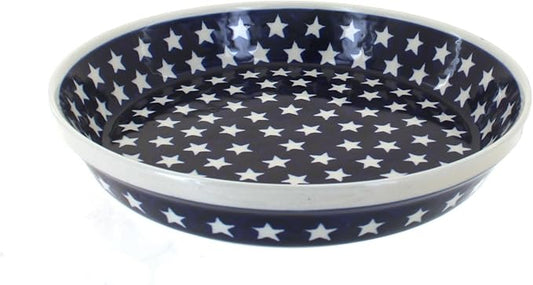 Blue Rose Polish Pottery - Blue Stars Pie Plate - 9.75" Diameter - Ceramic Baking Dish, For Pies, Quiches & Desserts