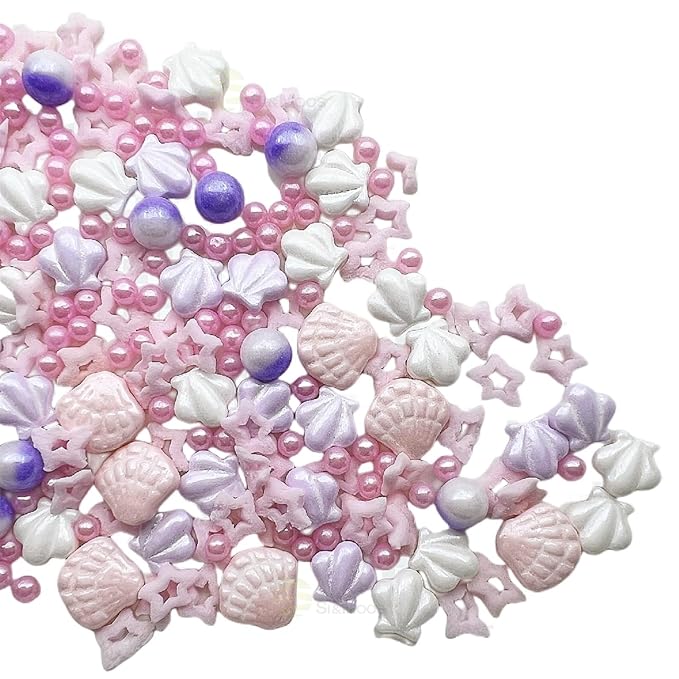 SE Si&Moos Pink Edible Sea Shell Sprinkles for Decorating Seashells Cake Decorations Edible Beach Cupcake Decorations Pink Sprinkles for Cakes, Cupcakes, Desserts Toppings Shower Party Birthday Holiday Supplies3 OZ