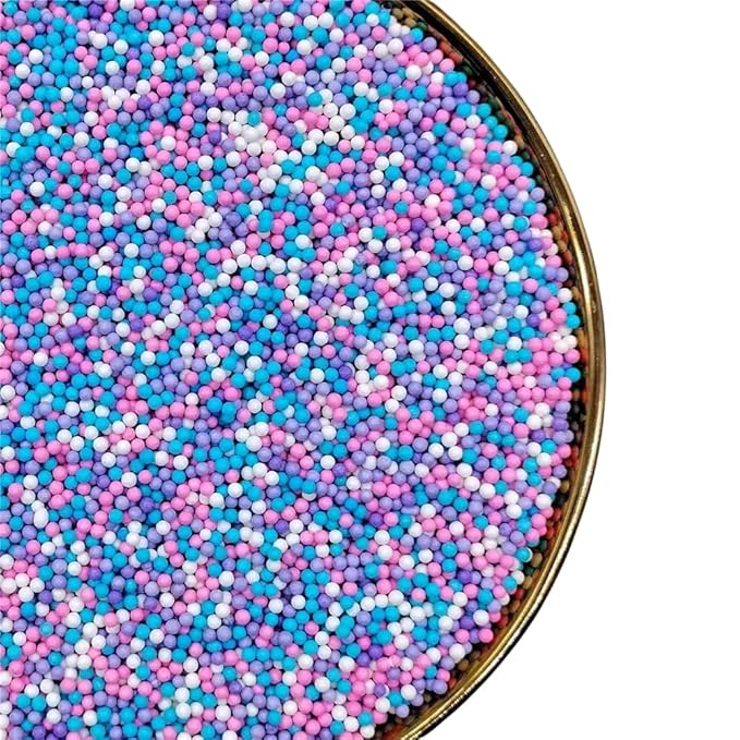 Nonpareils Sprinkles, Edible Pearl Sprinkles for Cake Decorations, Baking, Ice Cream, Cookies, Cupcake Topper Edible Pearls Sprinkles - 2mm Matte White Sugar Pearls for Cake Decorating ( 130g/4.6oz )1 Bottle (2mm pink blue purple)