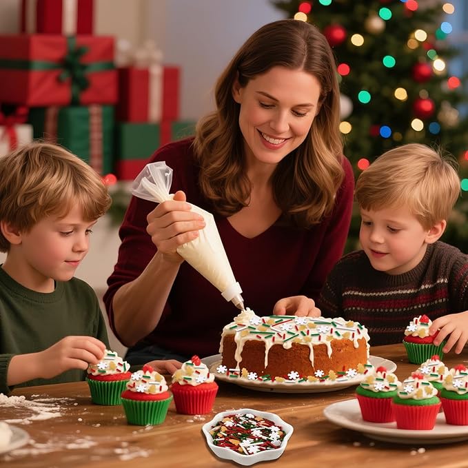 Edible Christmas Sprinkles Gold Christmas Tree Sprinkle White Winter Snowflake Sprinkle Red Green White Jimmies Holiday Cake Sprinkles for Cake Baking Ice Cream Cookies Cupcake Topper 8.4 Oz