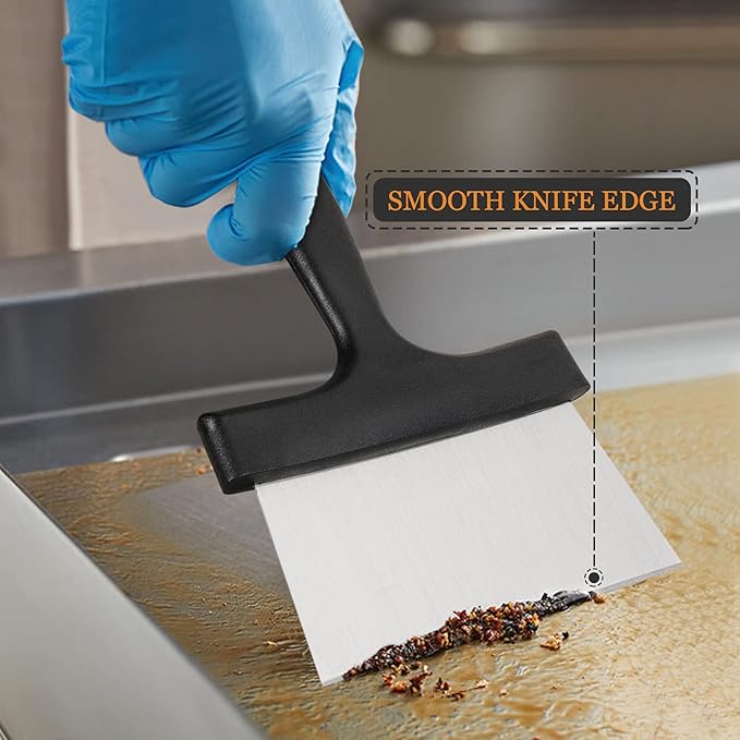 Grill Scraper 6.4 Inch Stainless Steel Griddle Scraper with Plastic Handle Versatile Food Scraper Tool for Flat Top Teppanyaki BBQ Blackstone Griddle Accessories